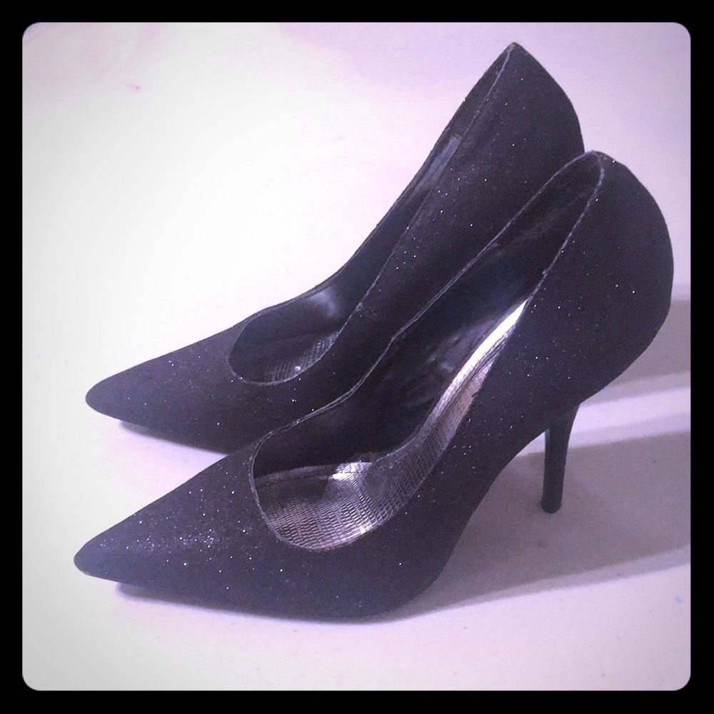 Glamorous Black Glitter High Heels